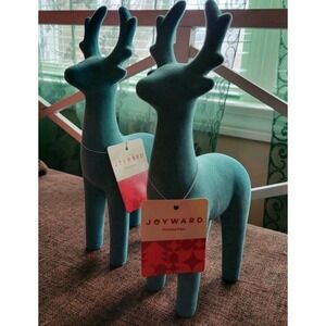 Deer Figurines in Sage Green Joyward Flocked 9.6" Soft Feel, Set of 2 - NEW